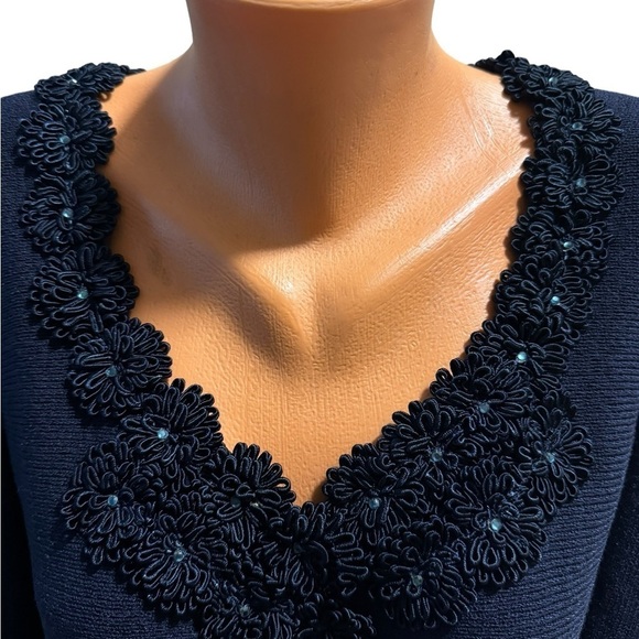 El Ana Vintage Women’s Navy Blue Plus Size 1X Beaded Blazer Snap Front Retro - Picture 5 of 12